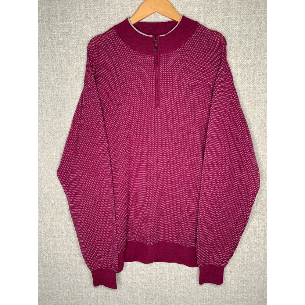 Peter Millar Sweater Mens‎ X Large Red Maroon Merino Wool Lightweight 1/4 Zip